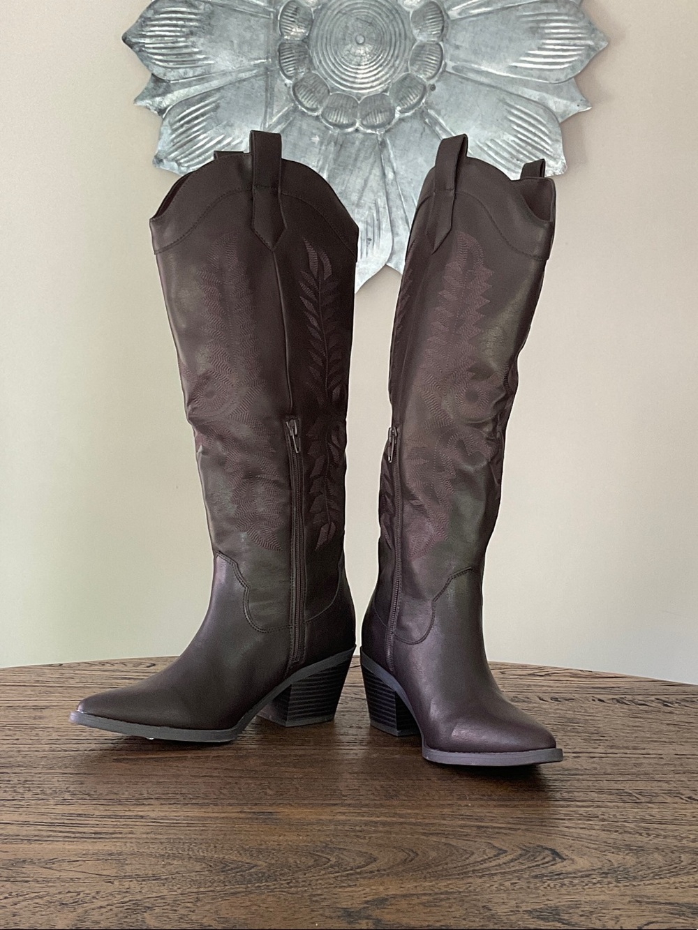 Sun + Stone Over-the-Knee Western Boots in Dark Brown
